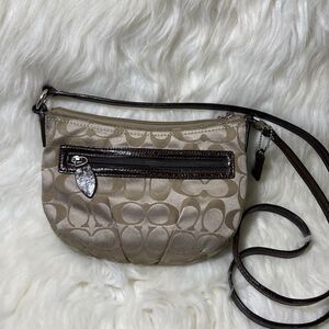 Coach Khai Signature Sateen With Front Pocket Top Zip Crossbody